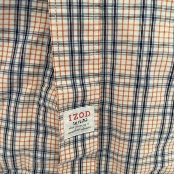 IZOD Saltwater Shirt Mens XL Button Down Relaxed Classic Beach Plaid Orange - Picture 5 of 8